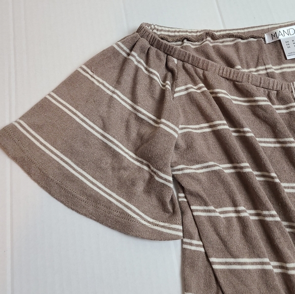 Tan Striped Knotted Flutter Sleeve Top - Picture 3 of 9